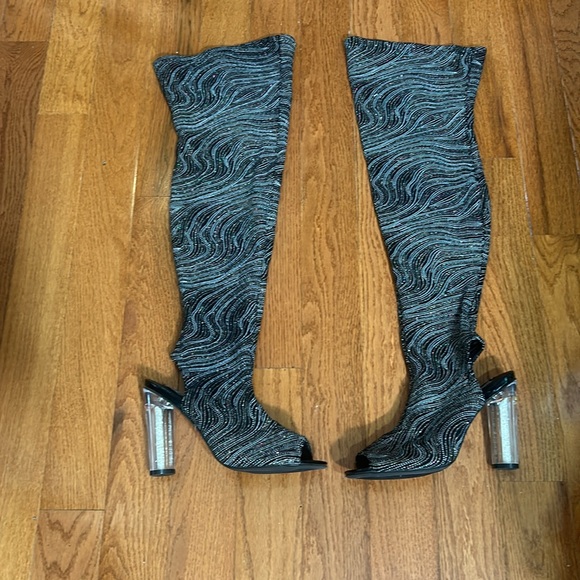 CAPE ROBBIN CONNIE WOMEN BLACK HEELED OVER KNEE SANDALS BOOTS IN SIZE 10 m - Picture 9 of 13